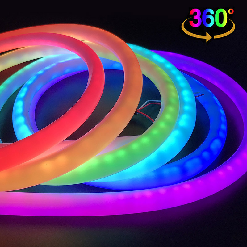 DC12/24V Addressable RGB 5050 Dream Color Silicone Tube Waterproof IP68 Round 360 Degree Φ19mm LED Neon Flex Light, 16.4 ft Per Roll For Sale